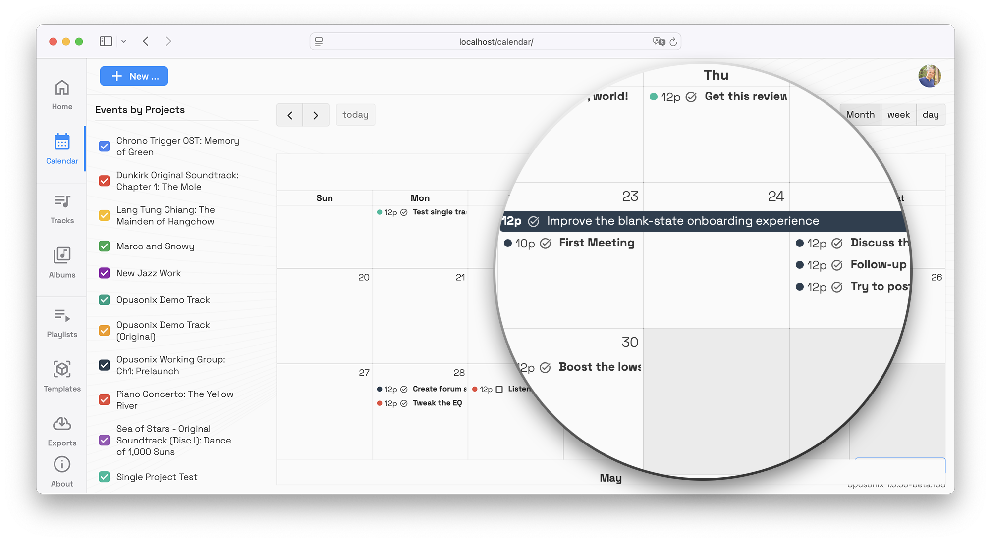 The Calendar View in Opusonix