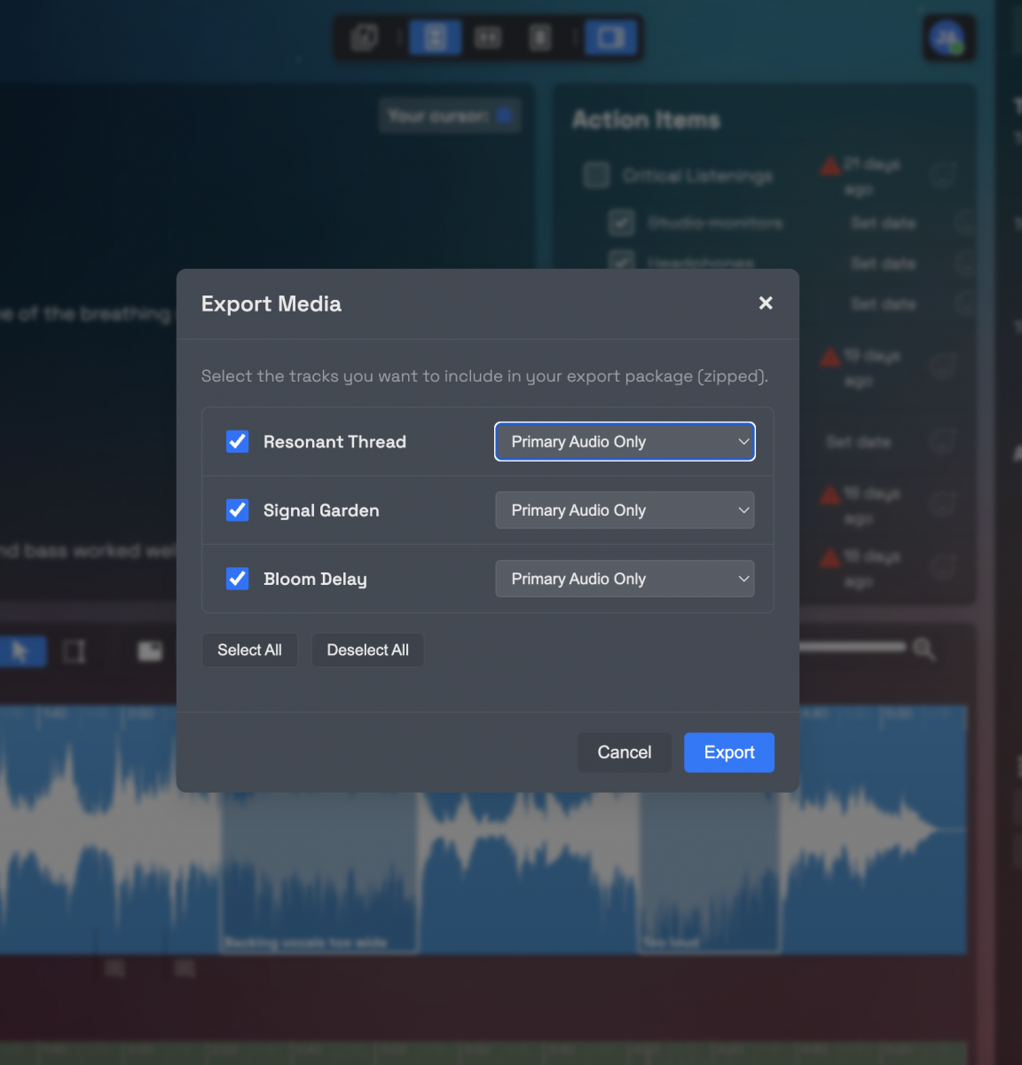 Easily export your projects to zipped folders
